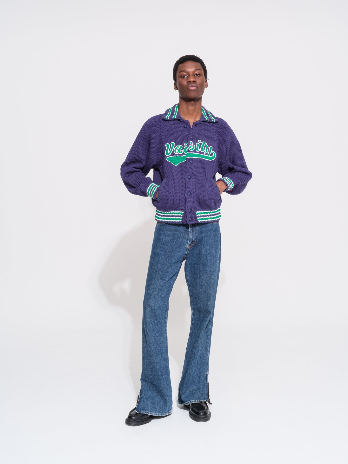 KNITTED VARSITY JACKET (NAVY)