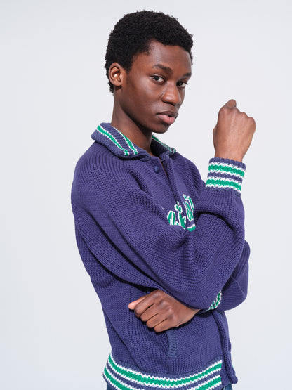 KNITTED VARSITY JACKET (NAVY)