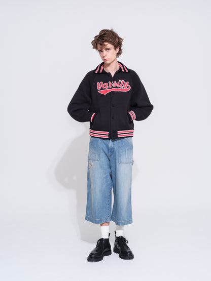 KNITTED VARSITY JACKET (BLACK)