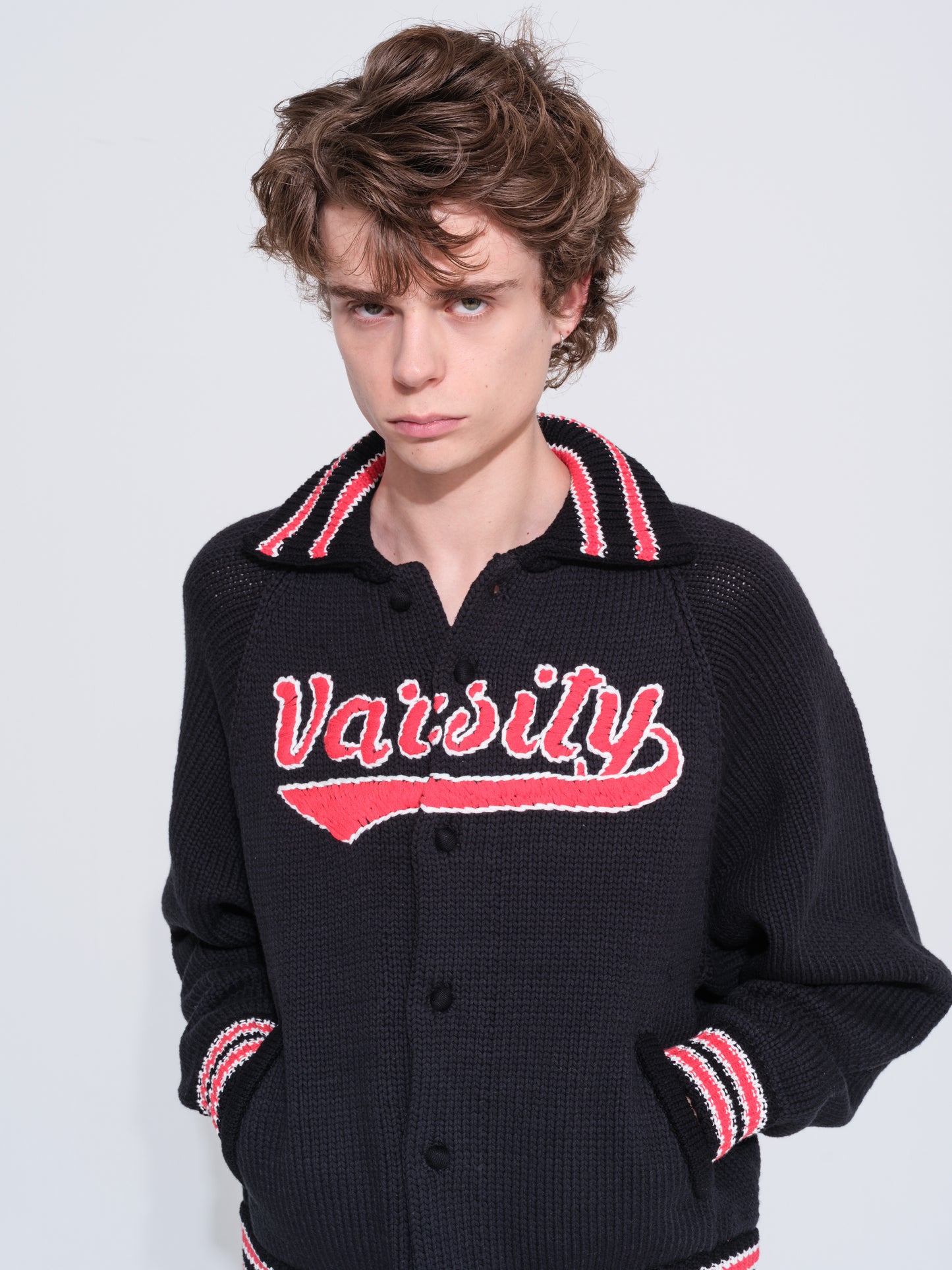 KNITTED VARSITY JACKET (BLACK)