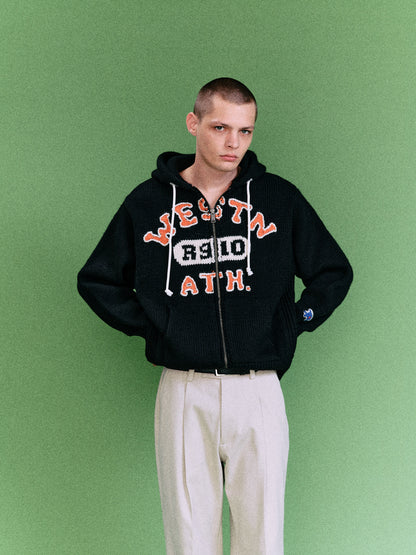 HOME MADE KNITTING ZIP HOODIE  (BLACK)