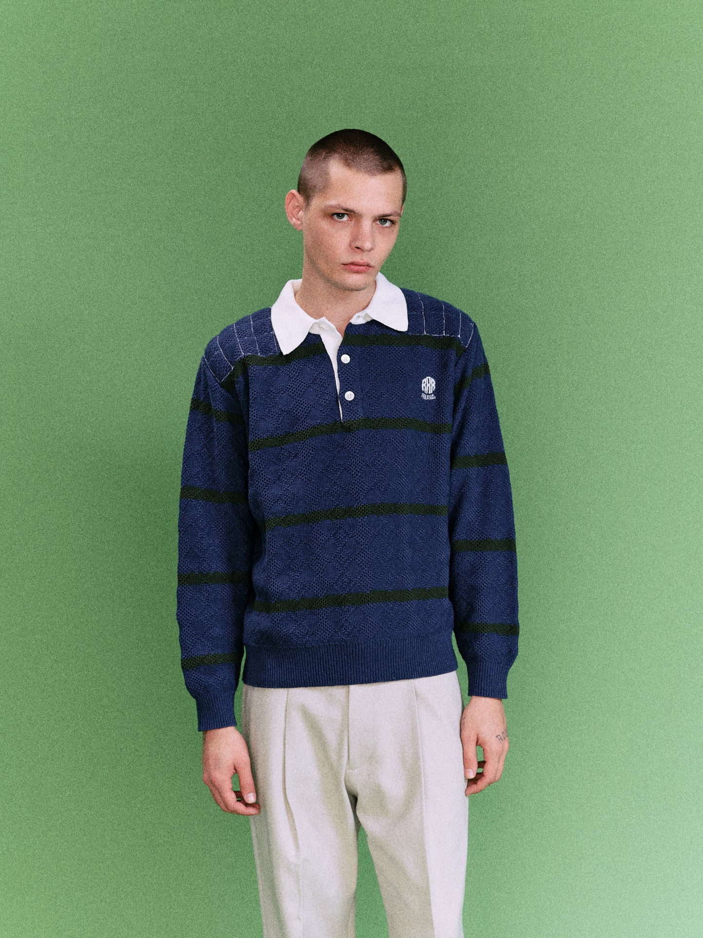 HOME MADE KNITTING RUGBY SHIRT  (FADED NAVY BLUE)