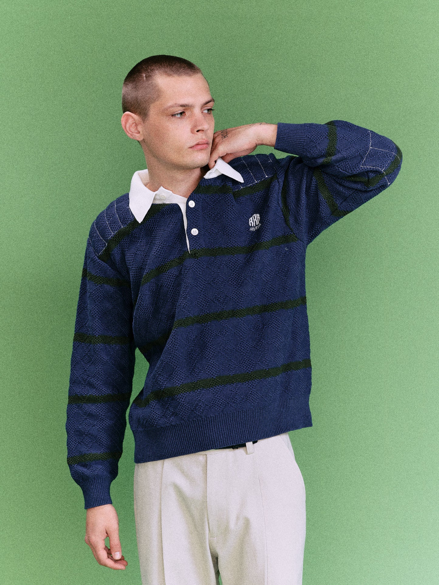 HOME MADE KNITTING RUGBY SHIRT  (FADED NAVY BLUE)