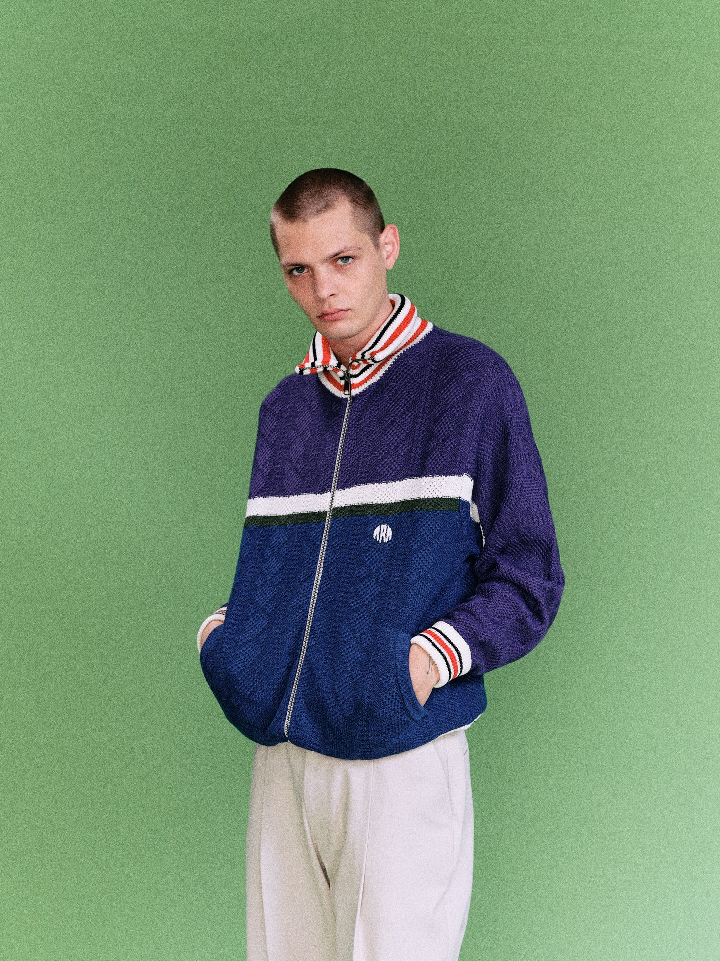MULTICOLOR KNITTED TRACK JACKET  (PURPLE)