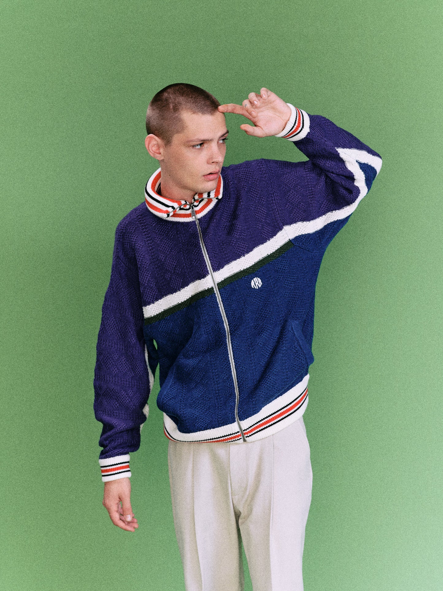 MULTICOLOR KNITTED TRACK JACKET  (PURPLE)