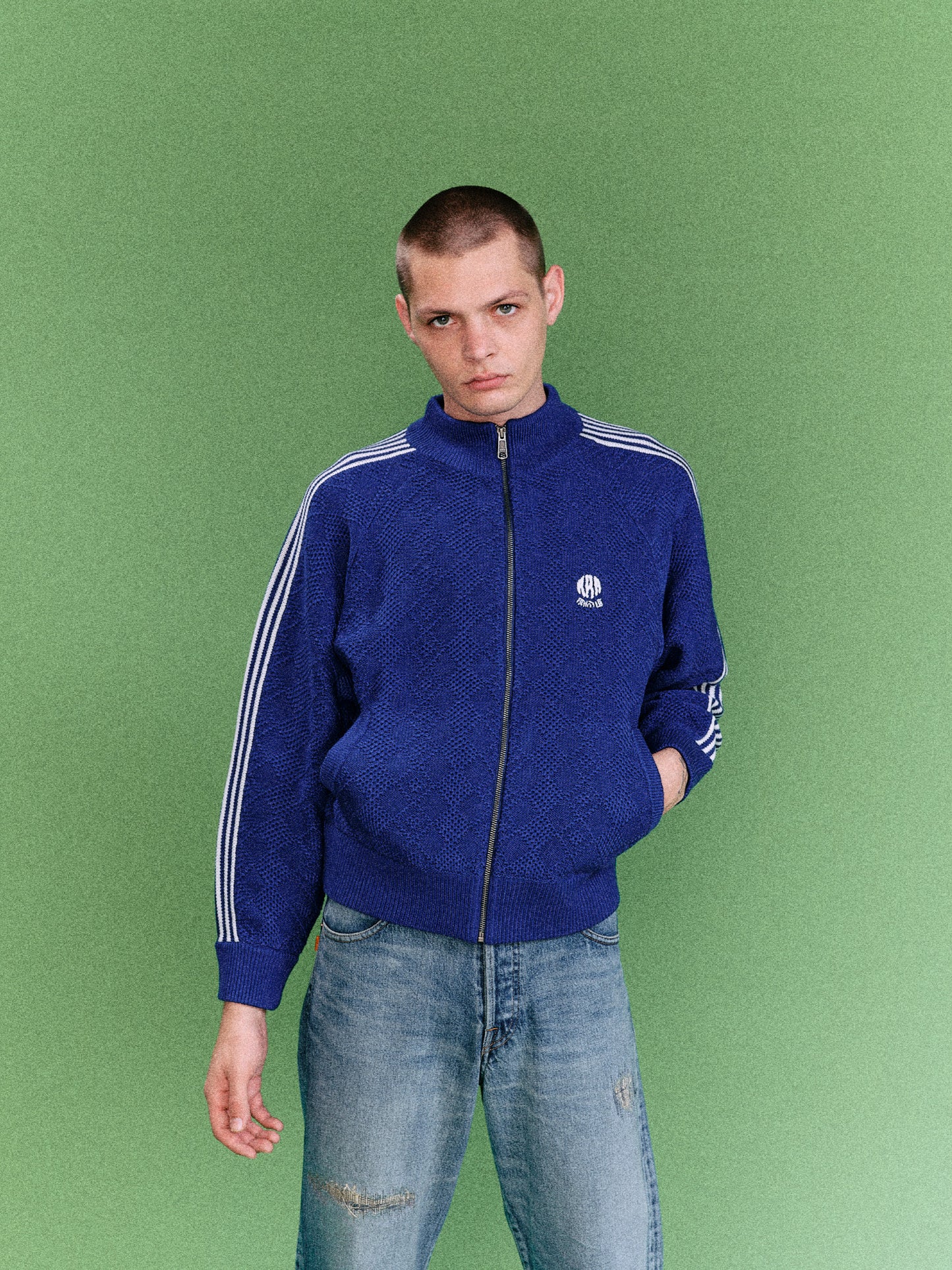 KNITTED TRAINING JACKET  (BLUE)