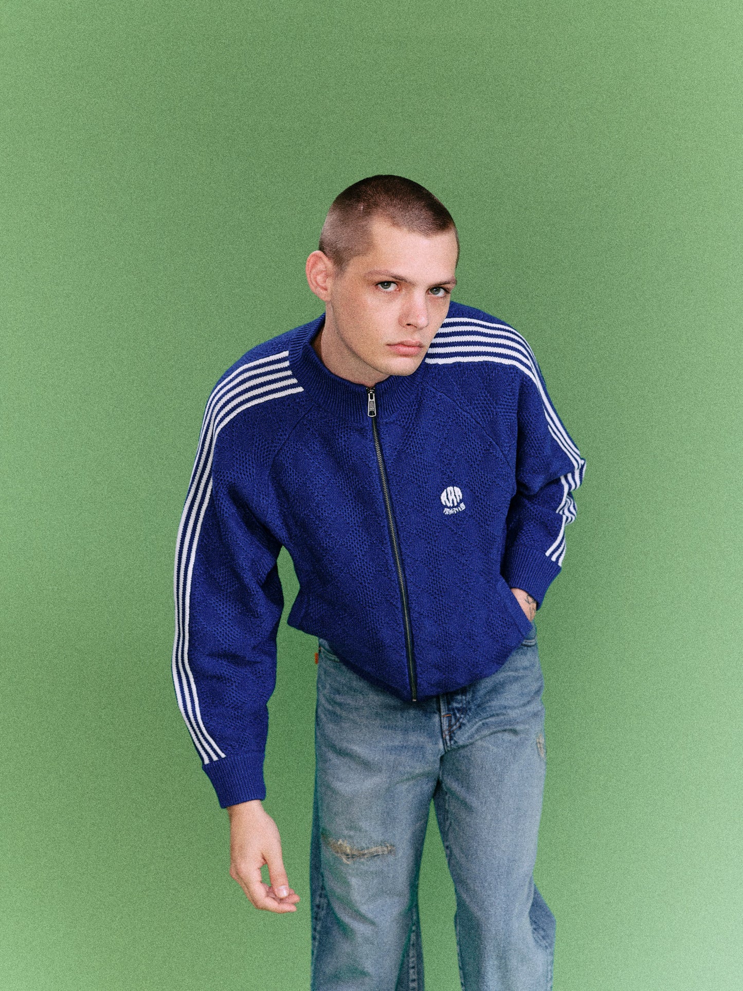 KNITTED TRAINING JACKET  (BLUE)