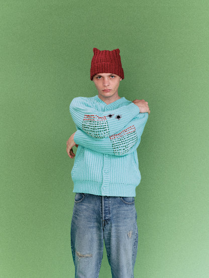 WIDE RIB KNITTED CARDIGAN (TURQUOISE GREEN)