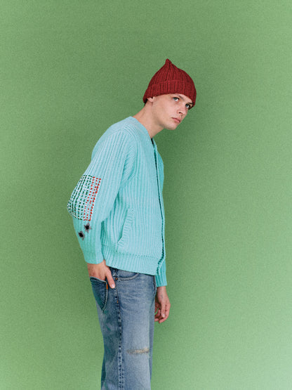 WIDE RIB KNITTED CARDIGAN (TURQUOISE GREEN)