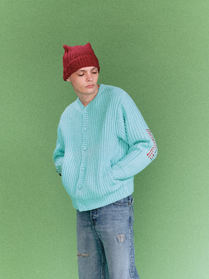 WIDE RIB KNITTED CARDIGAN (TURQUOISE GREEN)