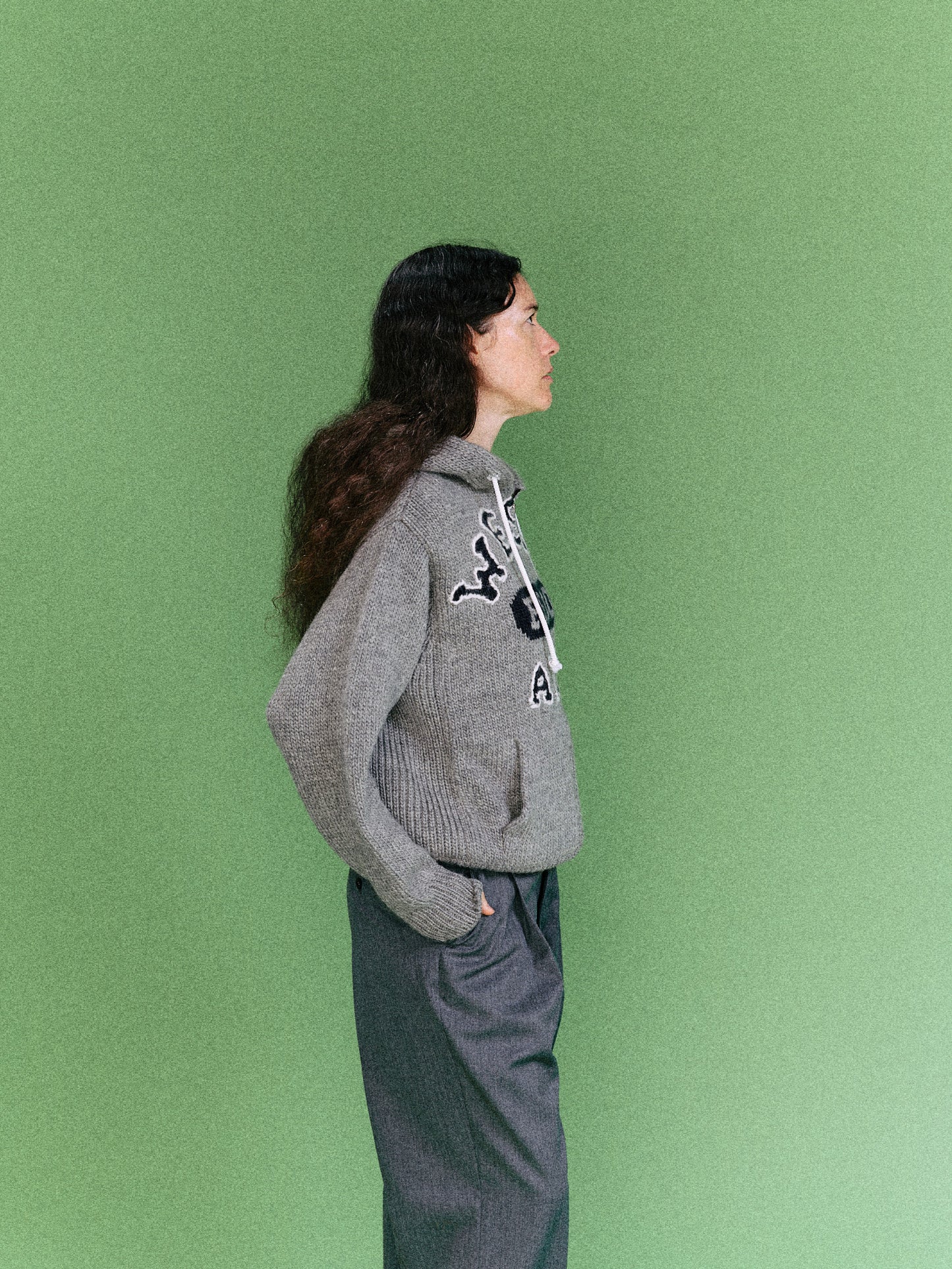 HOME MADE KNITTING ZIP HOODIE  (GRAY)