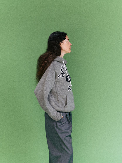 HOME MADE KNITTING ZIP HOODIE  (GRAY)