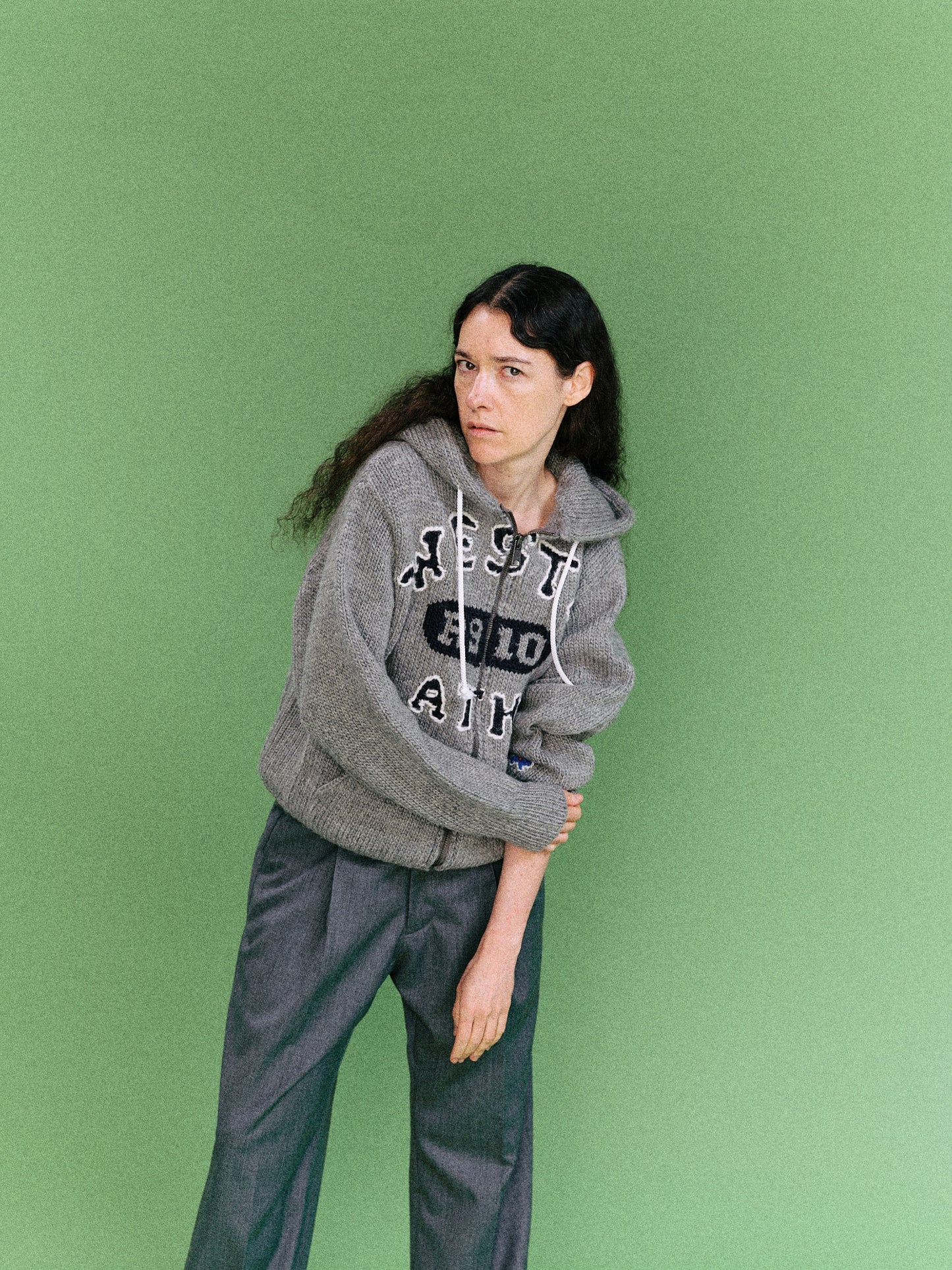 HOME MADE KNITTING ZIP HOODIE  (GRAY)