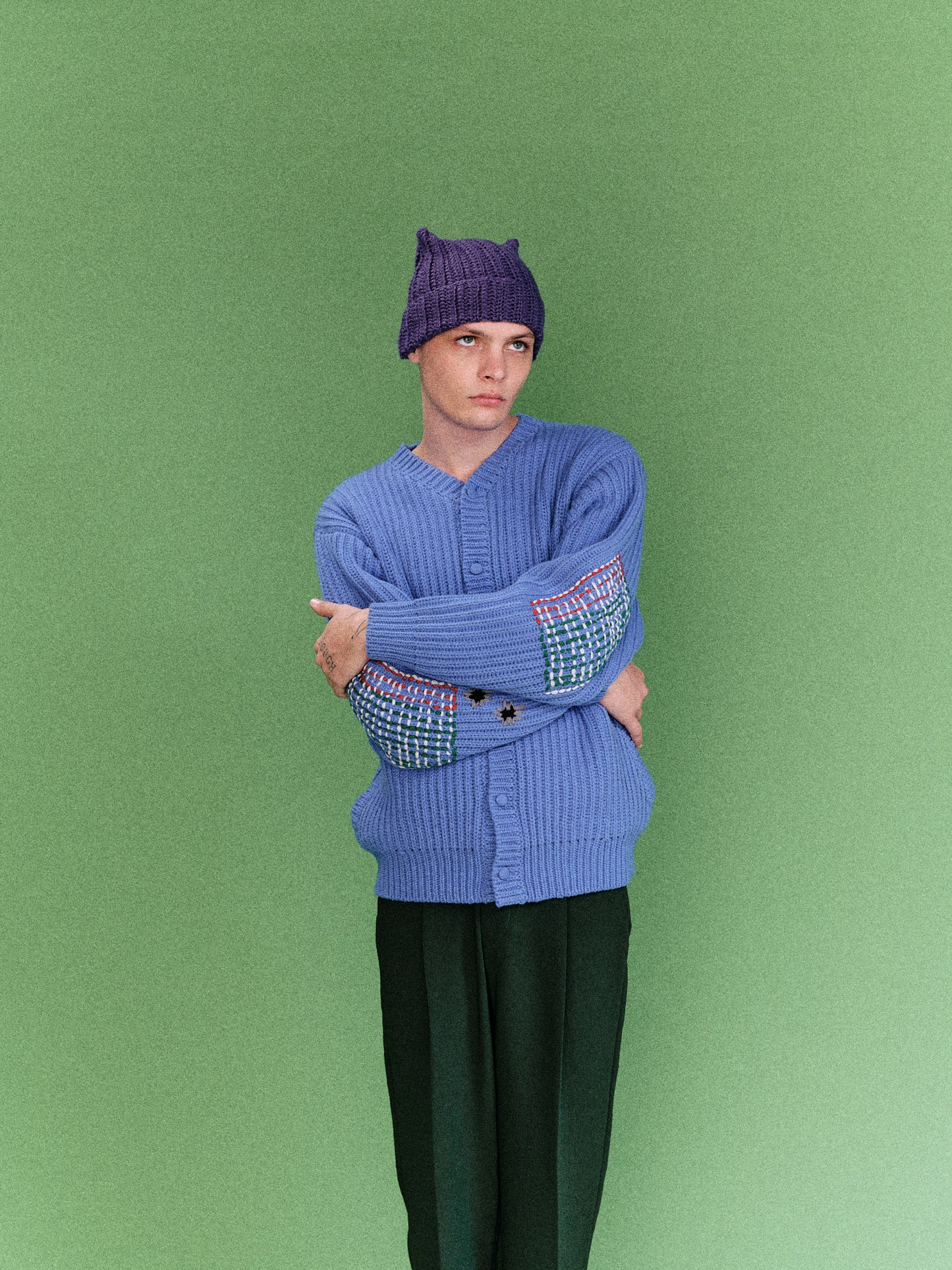 WIDE RIB KNITTED CARDIGAN  (COBALT BLUE)