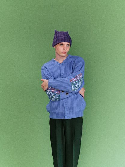 WIDE RIB KNITTED CARDIGAN  (COBALT BLUE)