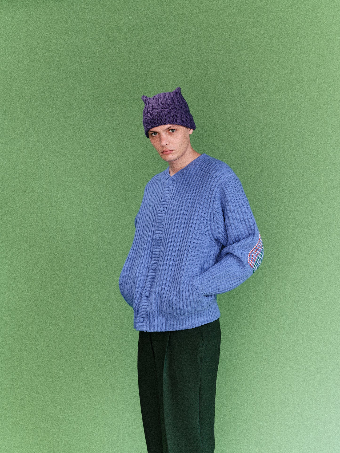 WIDE RIB KNITTED CARDIGAN  (COBALT BLUE)