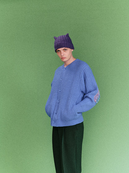 WIDE RIB KNITTED CARDIGAN  (COBALT BLUE)