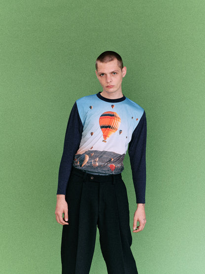 PHOTO PRINT SLIM FIT L/S TEE (NAVY)