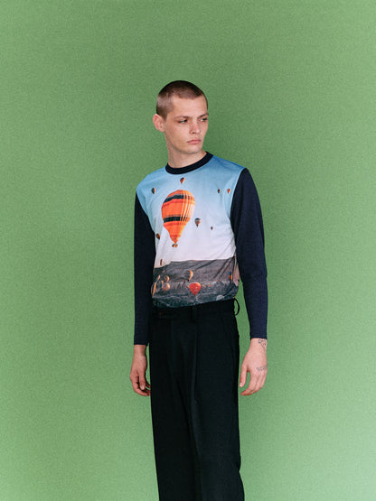 PHOTO PRINT SLIM FIT L/S TEE (NAVY)