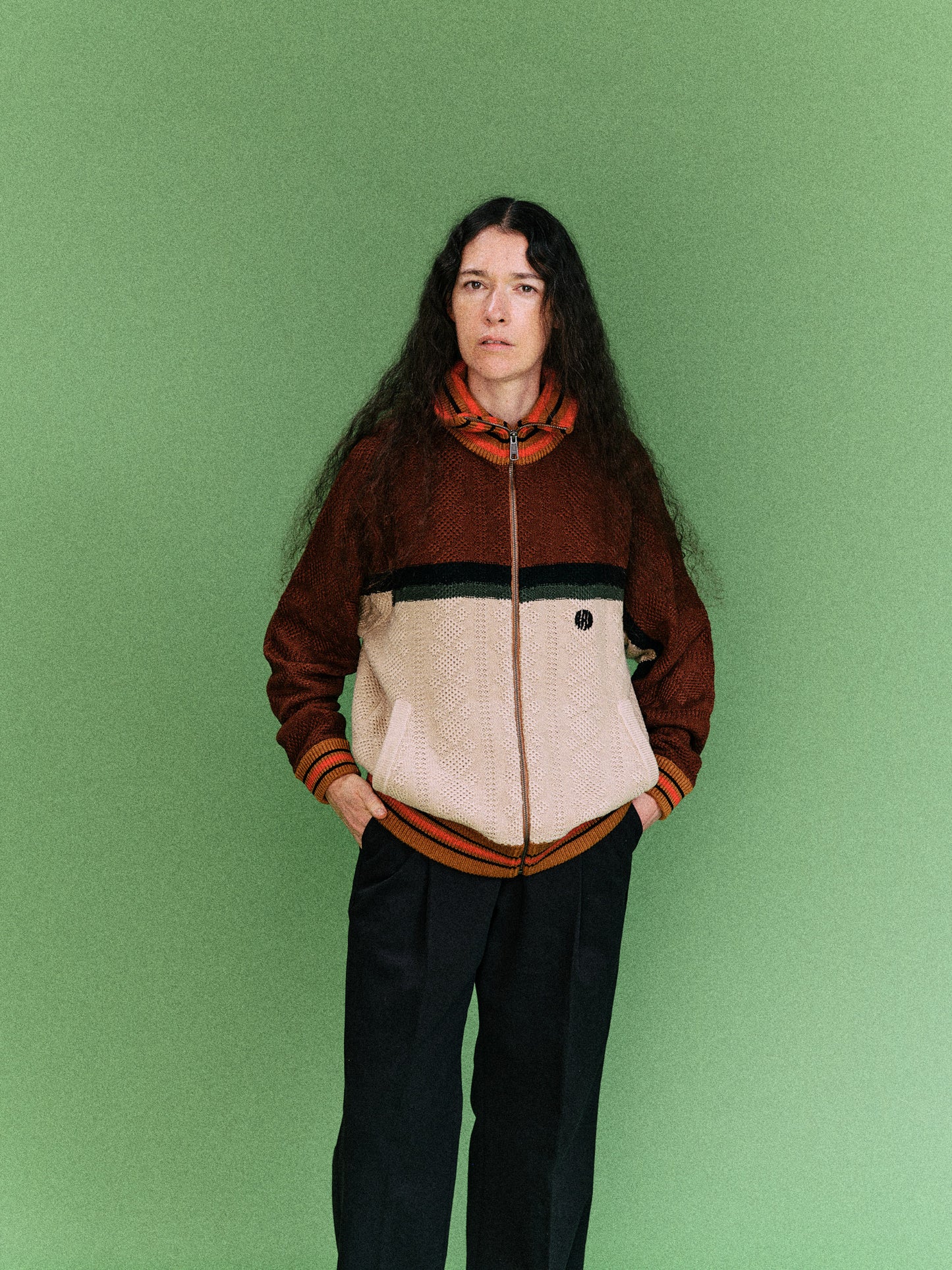 MULTICOLOR KNITTED TRACK JACKET (BROWN)