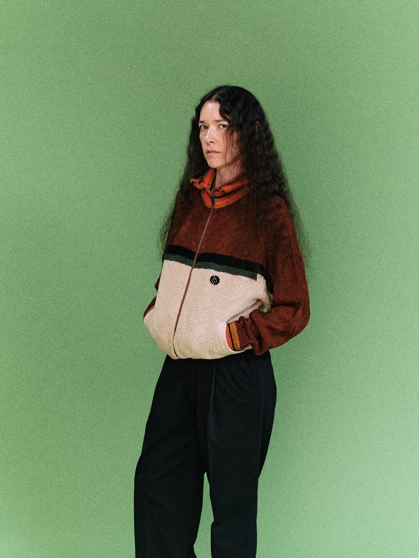 MULTICOLOR KNITTED TRACK JACKET (BROWN)