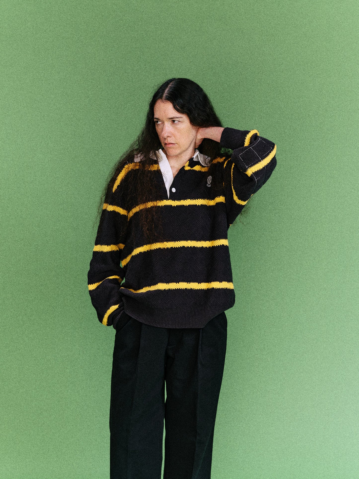 HOME MADE KNITTING RUGBY SHIRT  (FADED BLACK)