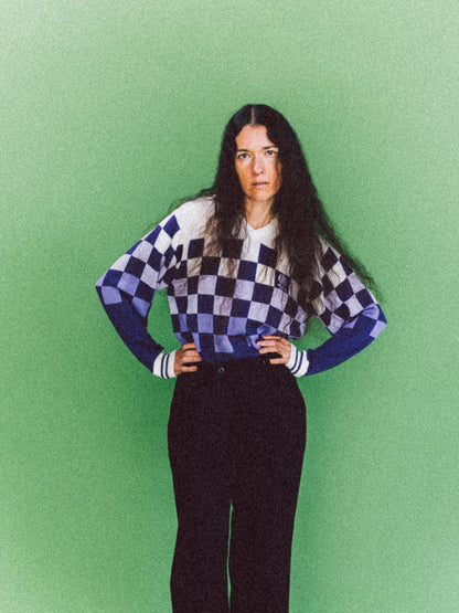 KNITTING CHECKERD GAME SHIRT(PURPLE)