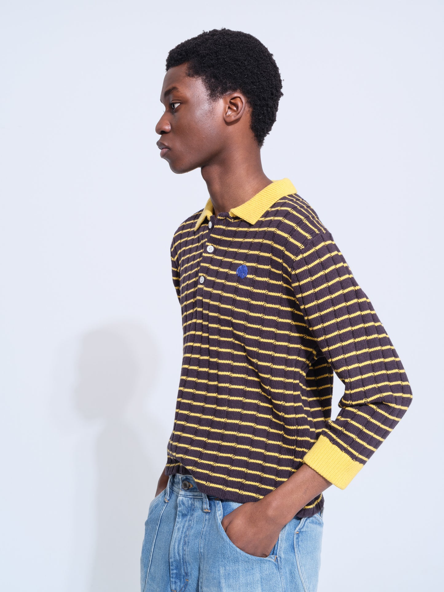 KNITTED CROPPED POLO SHIRT (BLACK)