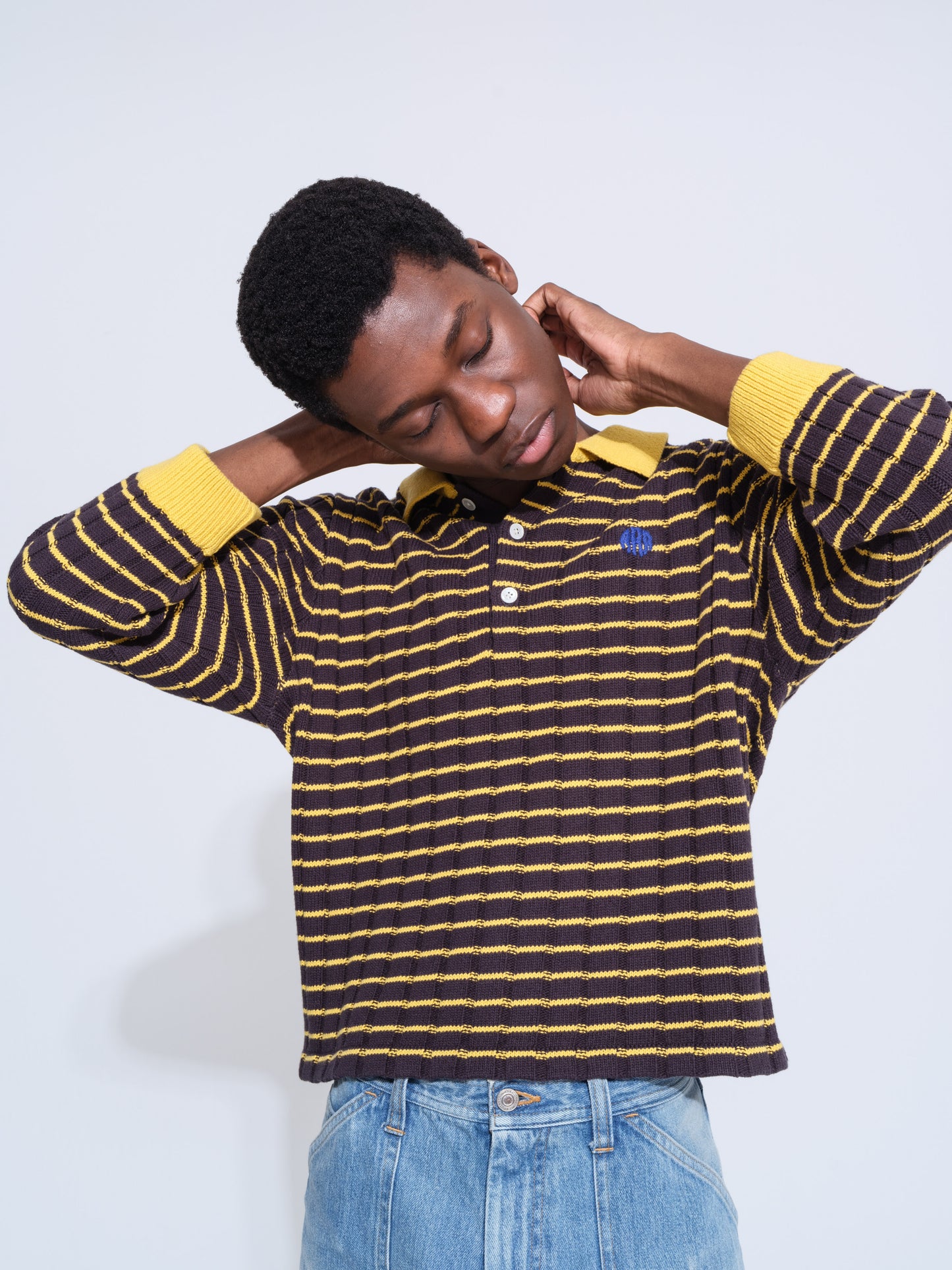 KNITTED CROPPED POLO SHIRT (BLACK)