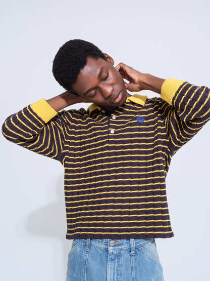 KNITTED CROPPED POLO SHIRT (BLACK)