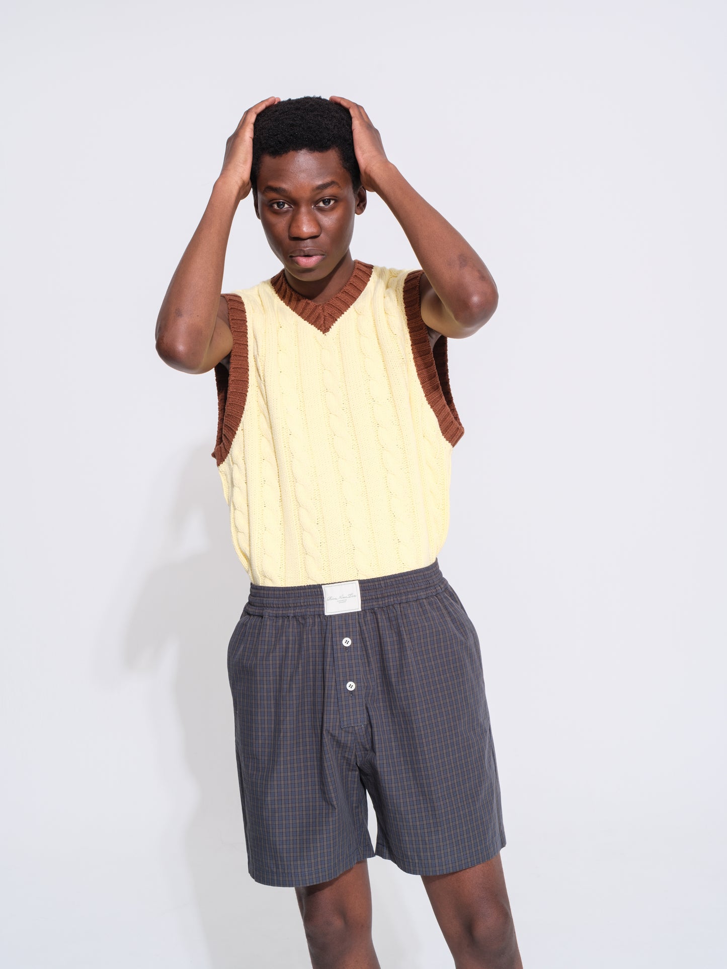 CABLE KNIT RINGER VEST (LIGHT YELLOW)