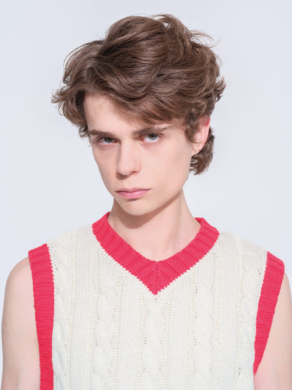 CABLE KNIT RINGER VEST (OFF WHITE) 