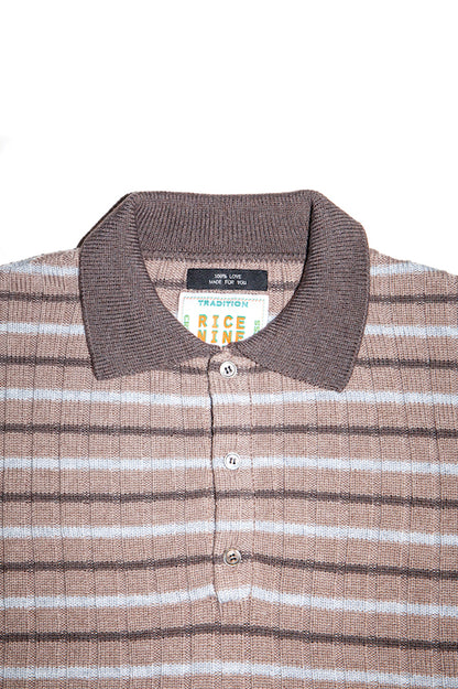 RIBBED KNIT POLO SHIRT (BEIGE)