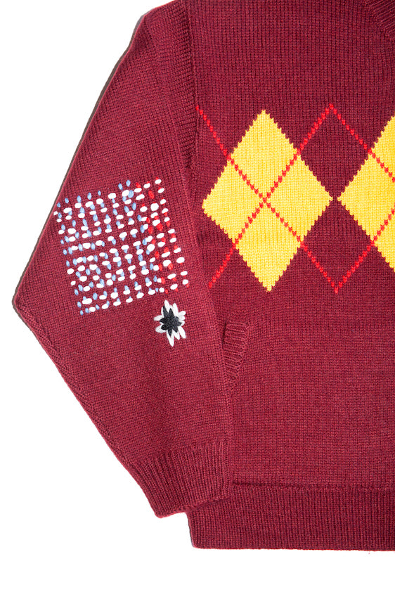 ARGYLE CARDIGAN (WINE RED)