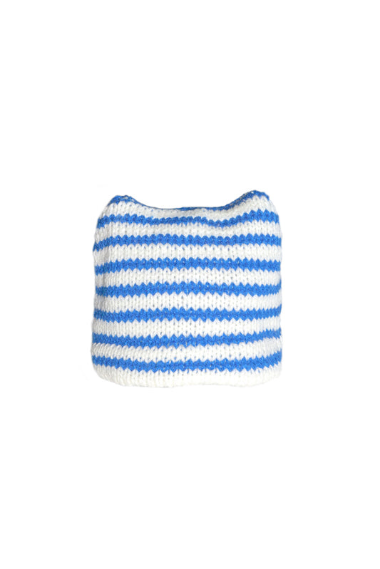 HAND KNITTED STRIPED BEANIE (BLUE)