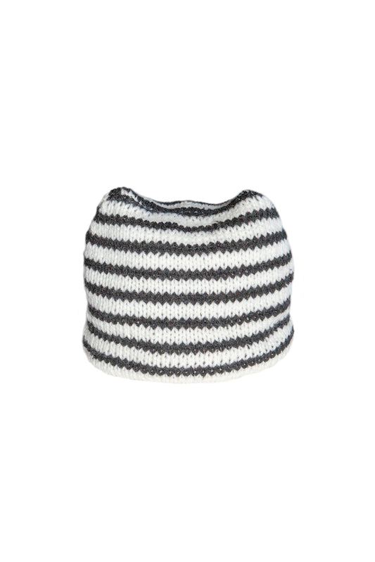 HAND KNITTED STRIPED BEANIE (BLACK)