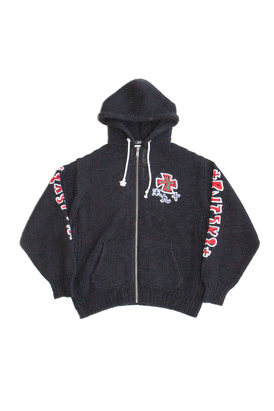 HAND KINITTED SK8 ZIP HOODIE (BLACK)