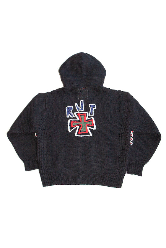 HAND KINITTED SK8 ZIP HOODIE (BLACK)