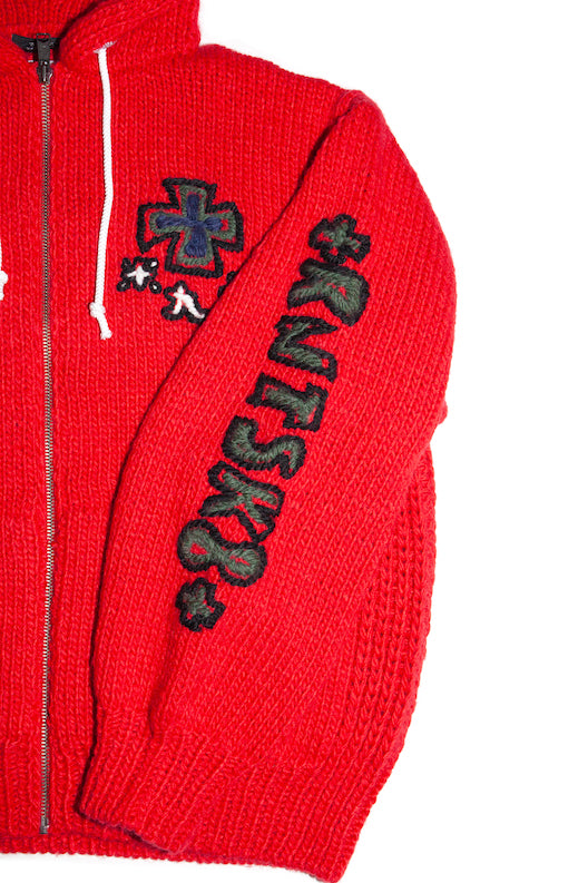 HAND KINITTED SK8 ZIP HOODIE (RED)