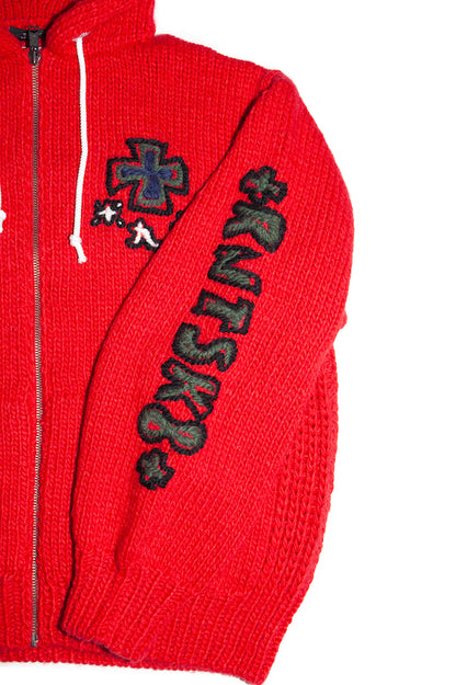 HAND KINITTED SK8 ZIP HOODIE (RED)