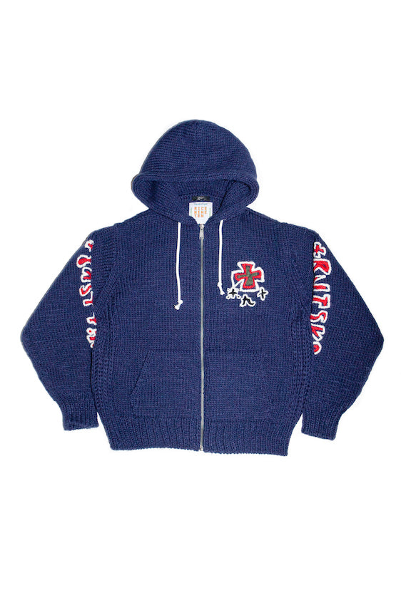 HAND KINITTED SK8 ZIP HOODIE (NAVY)