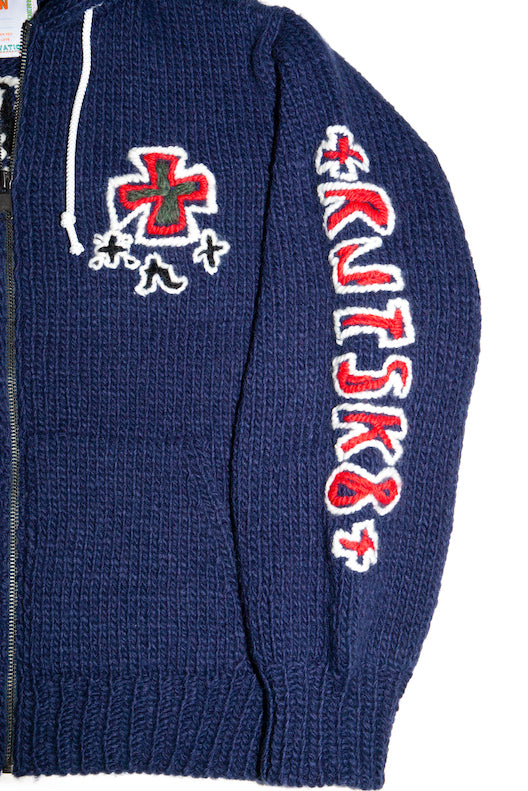 HAND KINITTED SK8 ZIP HOODIE (NAVY)