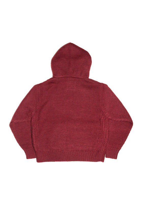 HAND KINITTED ZIP HOODIE (WINE RED)