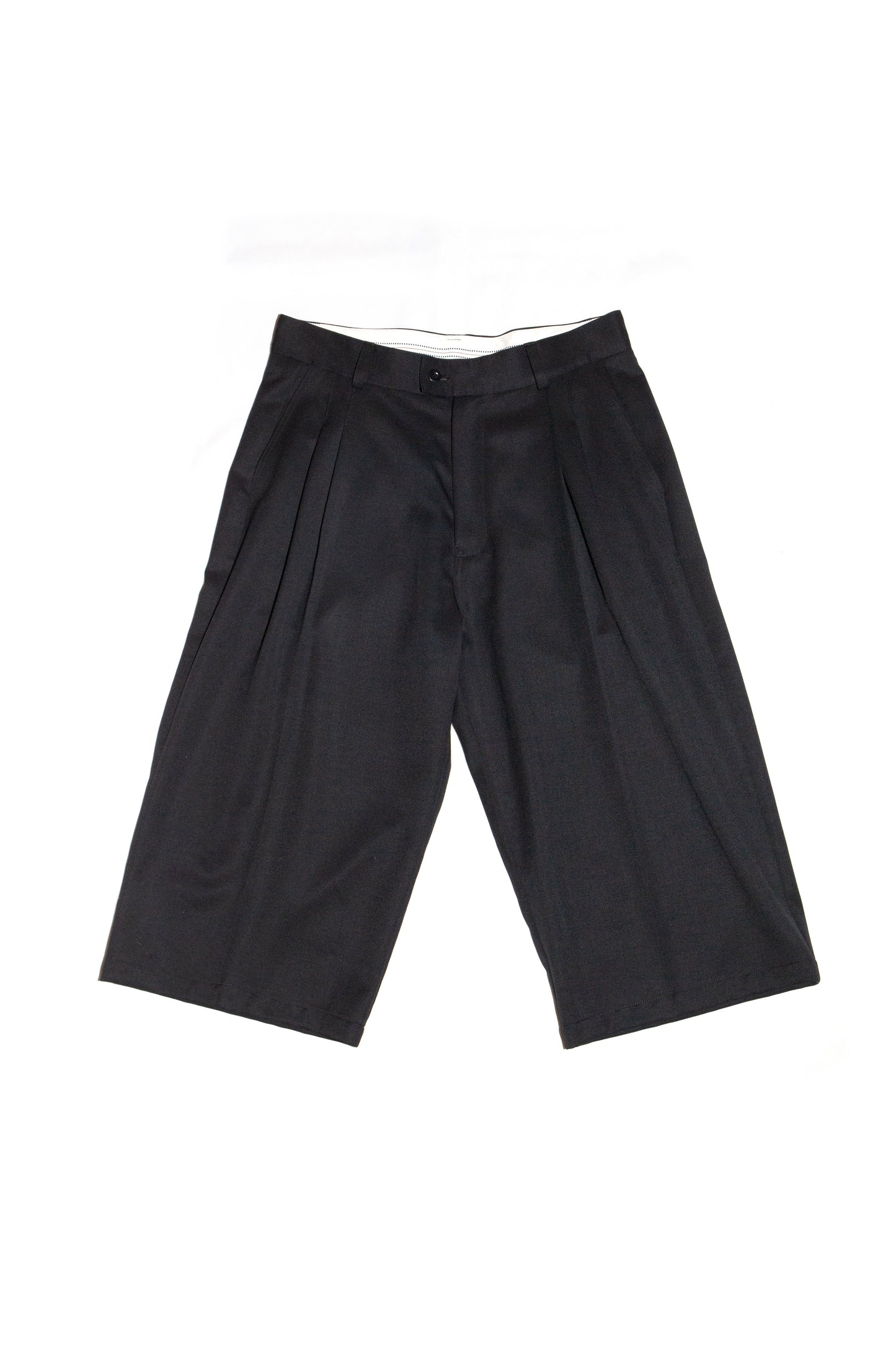THREE QUARTER WOOL 2TUCK TROUSERS (BLACK)