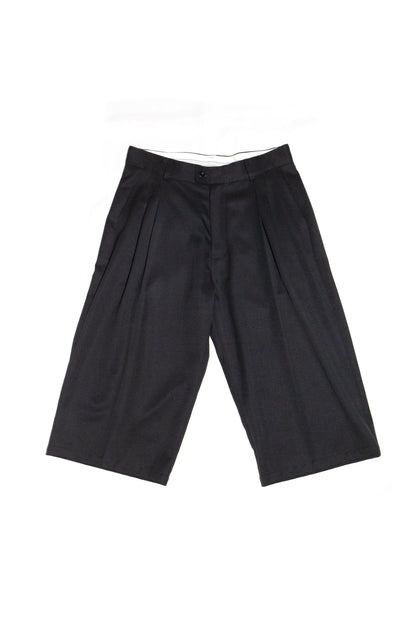 THREE QUARTER WOOL 2TUCK TROUSERS (BLACK)