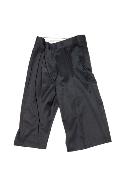 THREE QUARTER WOOL 2TUCK TROUSERS (BLACK)