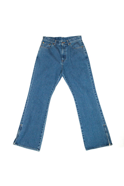 BOOT CUT SIDE ZIP JEANS (BLUE)