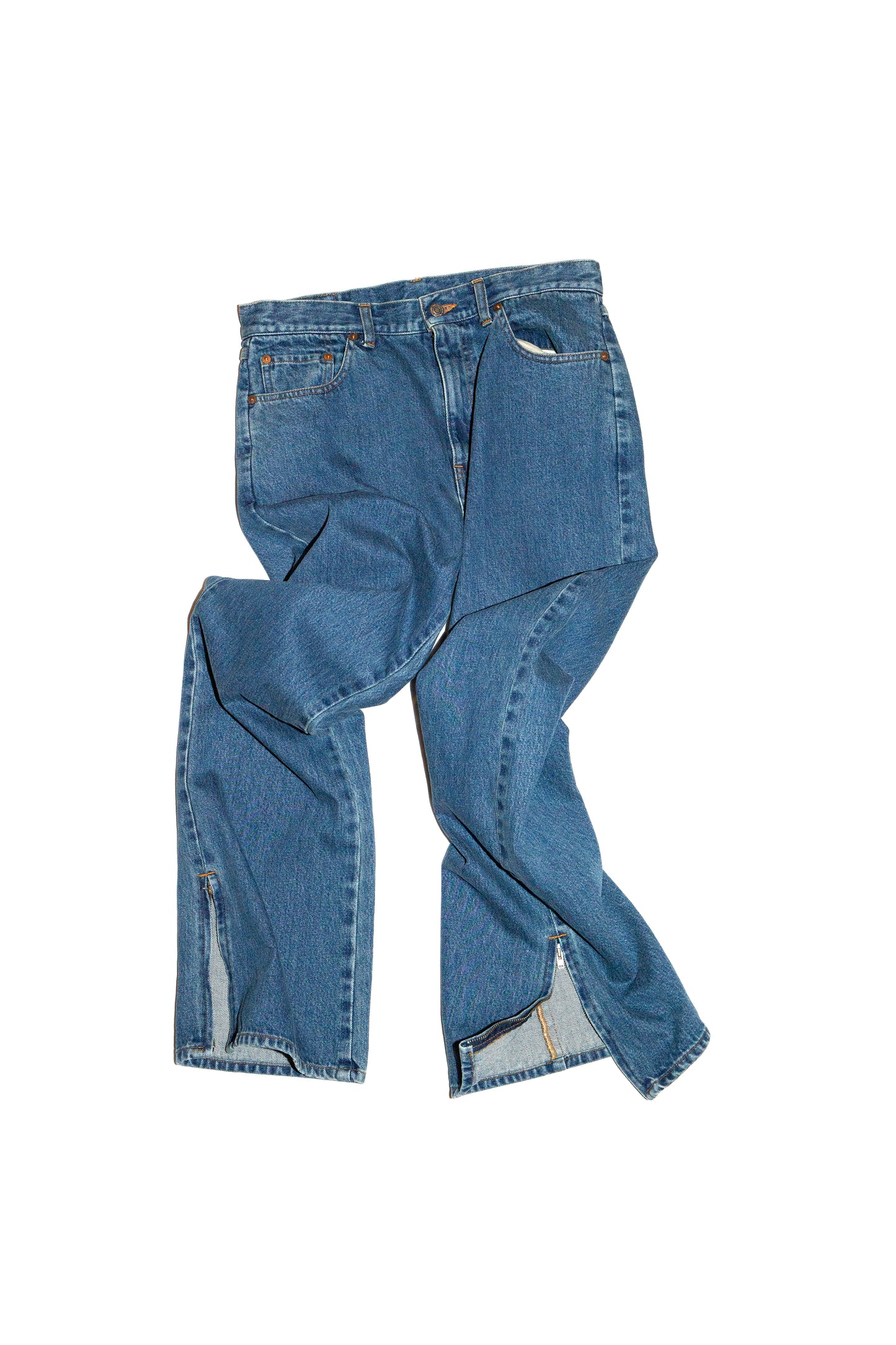 BOOT CUT SIDE ZIP JEANS (BLUE)