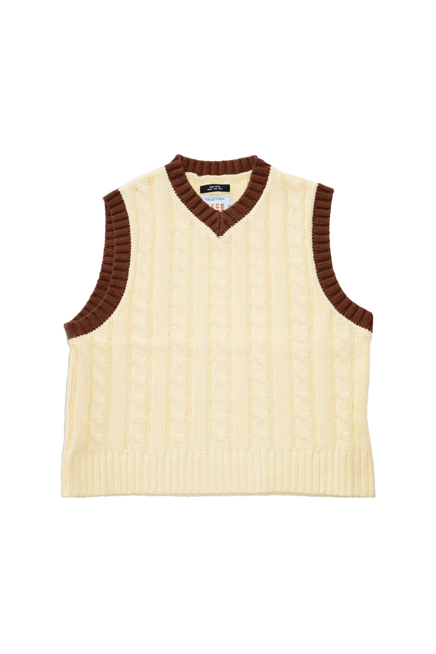 CABLE KNIT RINGER VEST (LIGHT YELLOW)