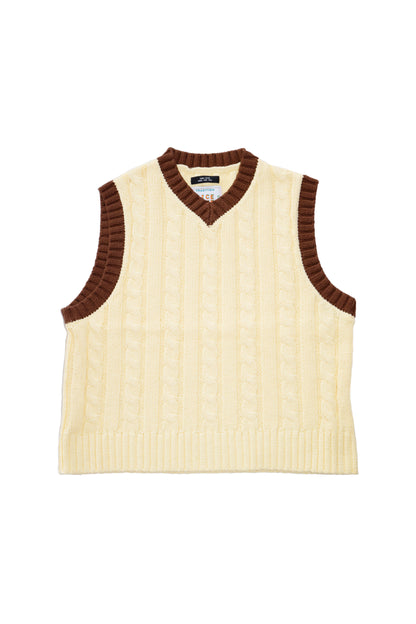 CABLE KNIT RINGER VEST (LIGHT YELLOW)